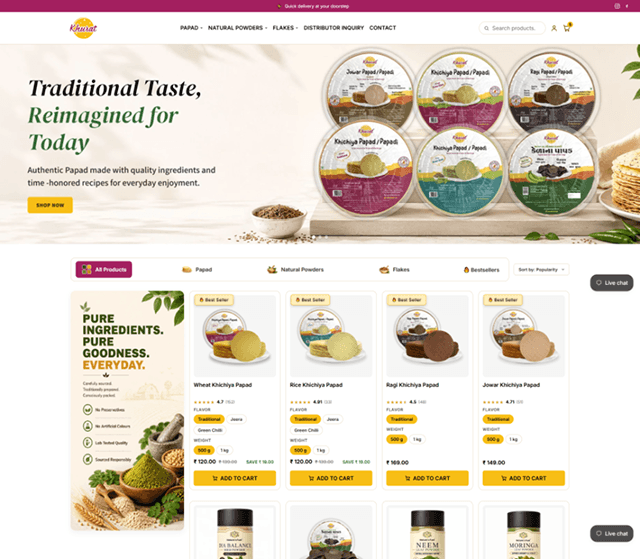 A Direct-to-Home Shopify Store for a Papad Manufacturer — the delivered interface