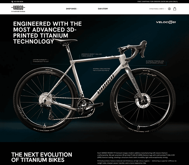 A Two-Product Store for 3D-Printed Titanium Bikes — the delivered interface