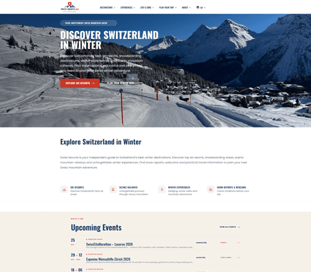 An Independent Swiss Travel Guide Built on Divi 5 — the delivered interface