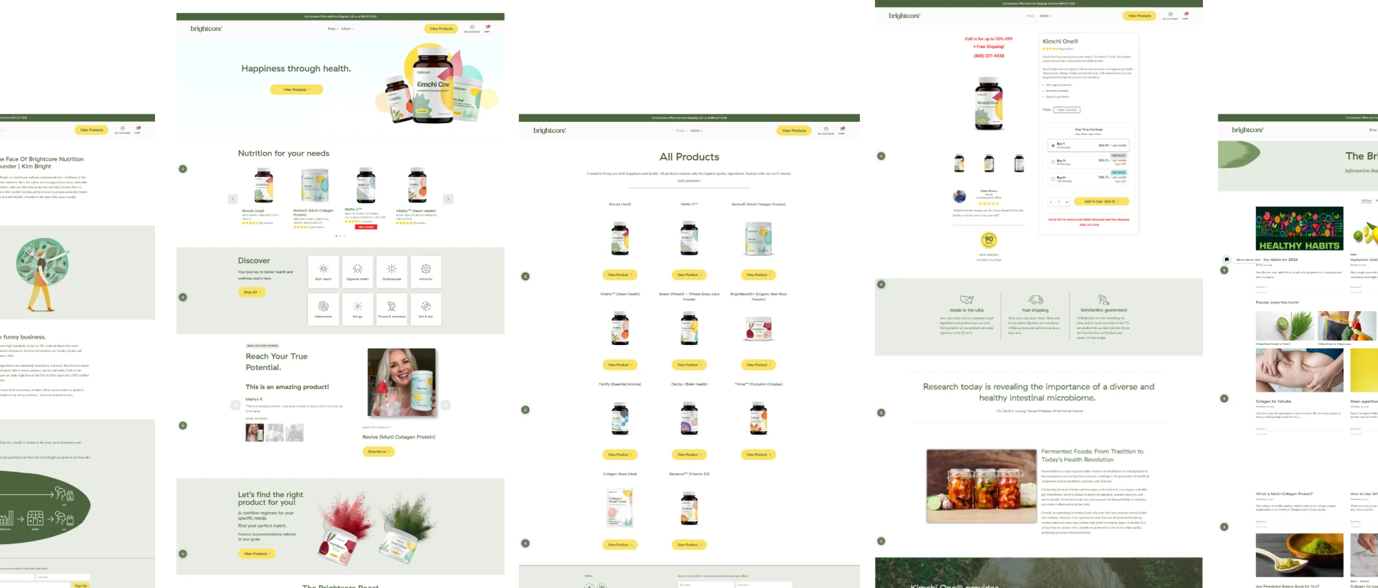 An Organic Superfood Store Built With GemPages — the delivered pages: home, collection, product detail, brand story and footer