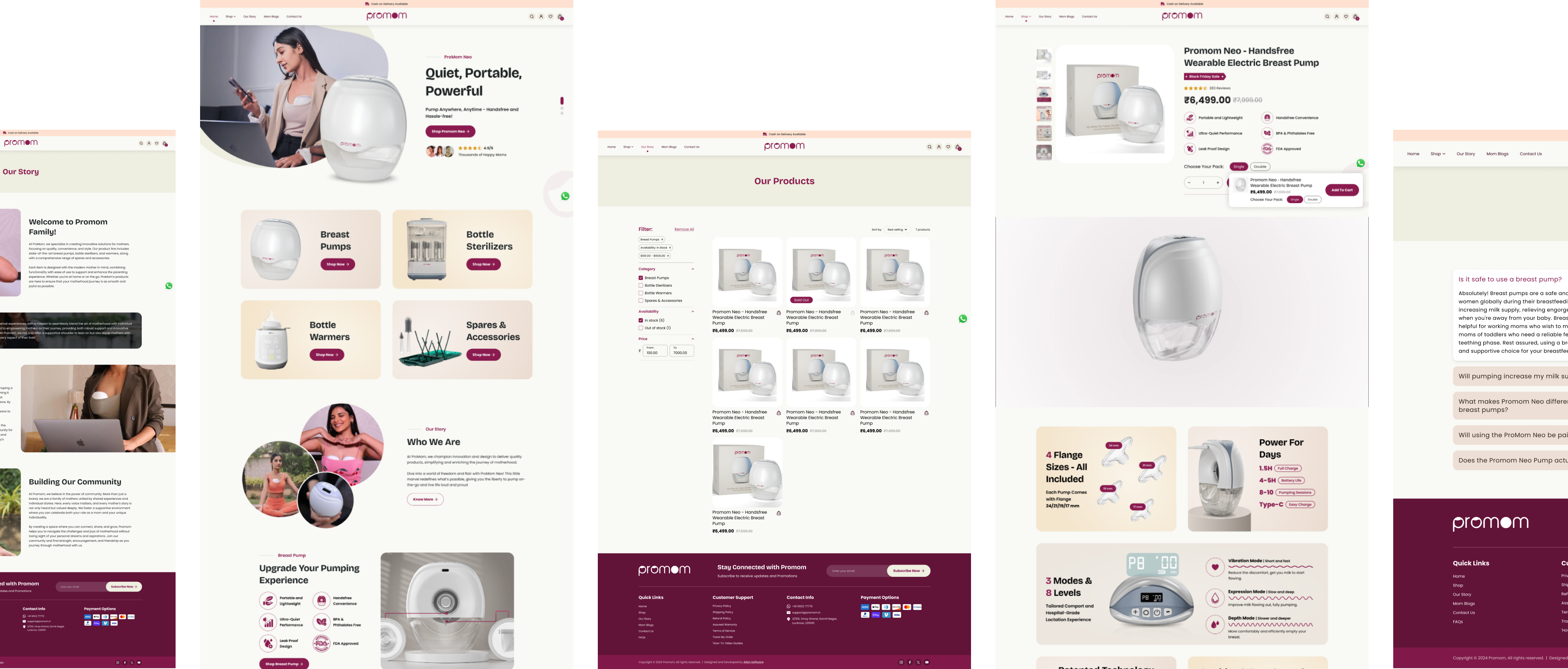 Direct-to-Consumer Retail for a Wearable Breast Pump — the delivered pages: home, collection, product detail, brand story and footer