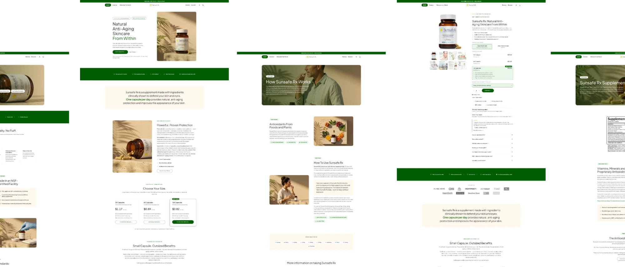 A Custom Shopify Theme for a Single-Product Skin Supplement — the delivered pages: home, collection, product detail, brand story and footer